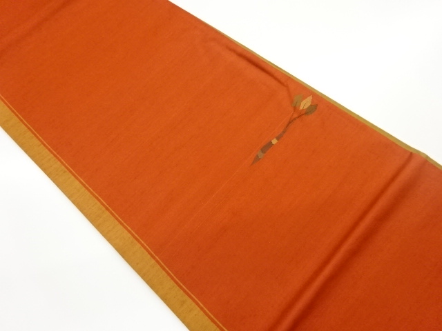 手織り紬抽象木模様織出し袋帯